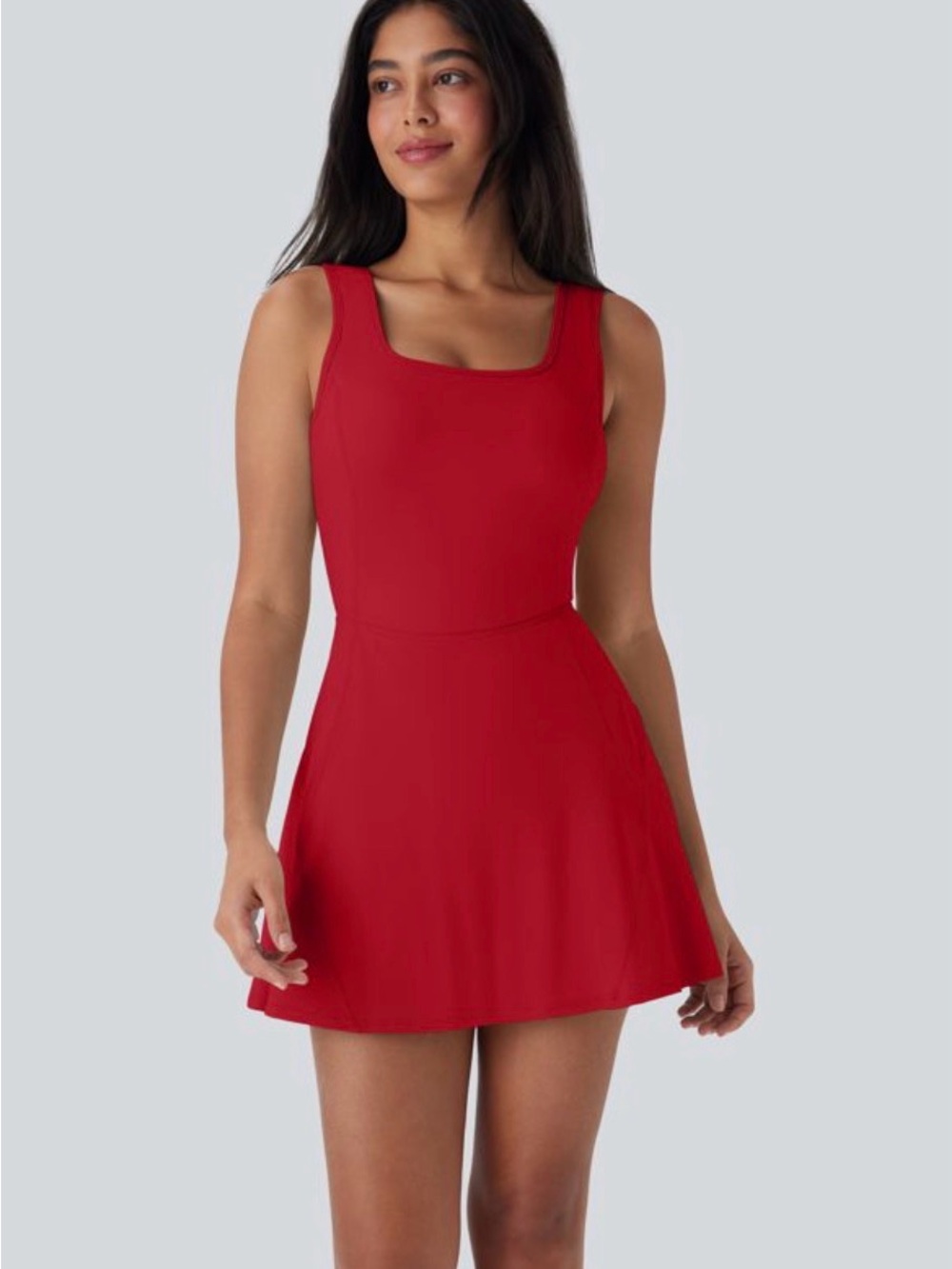 HALARA Red Square-Neck Athletic Dress